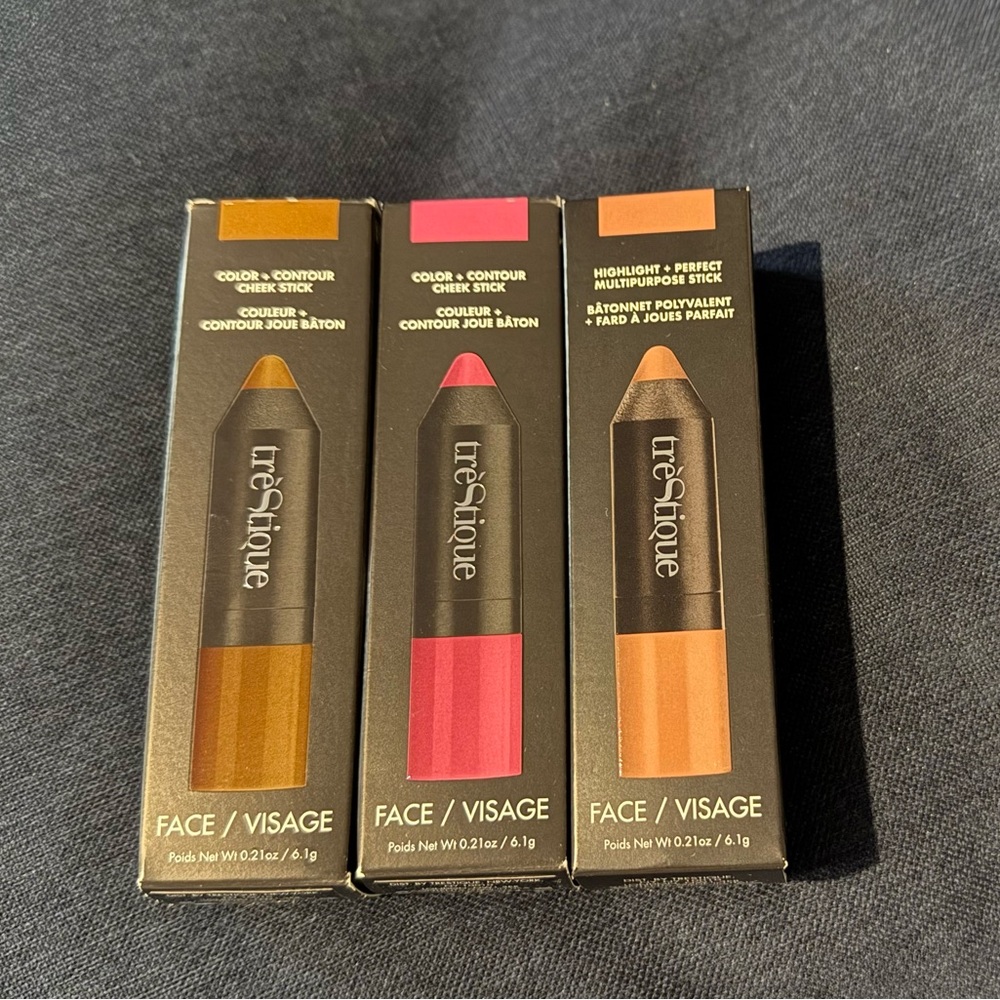 treStiQue Face Stick Trio - Brazilian Bronze, St. Barths Pink, Bondi Beach Glow